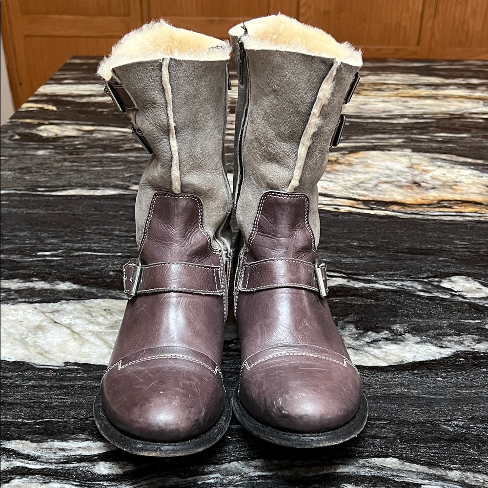 Stylish Brown Leather Buckle Boots